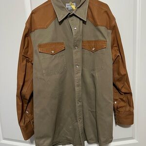 Carhartt Canvas Work Shirt Men XL Long Sleeve Heavyweight Distressed Read Desc